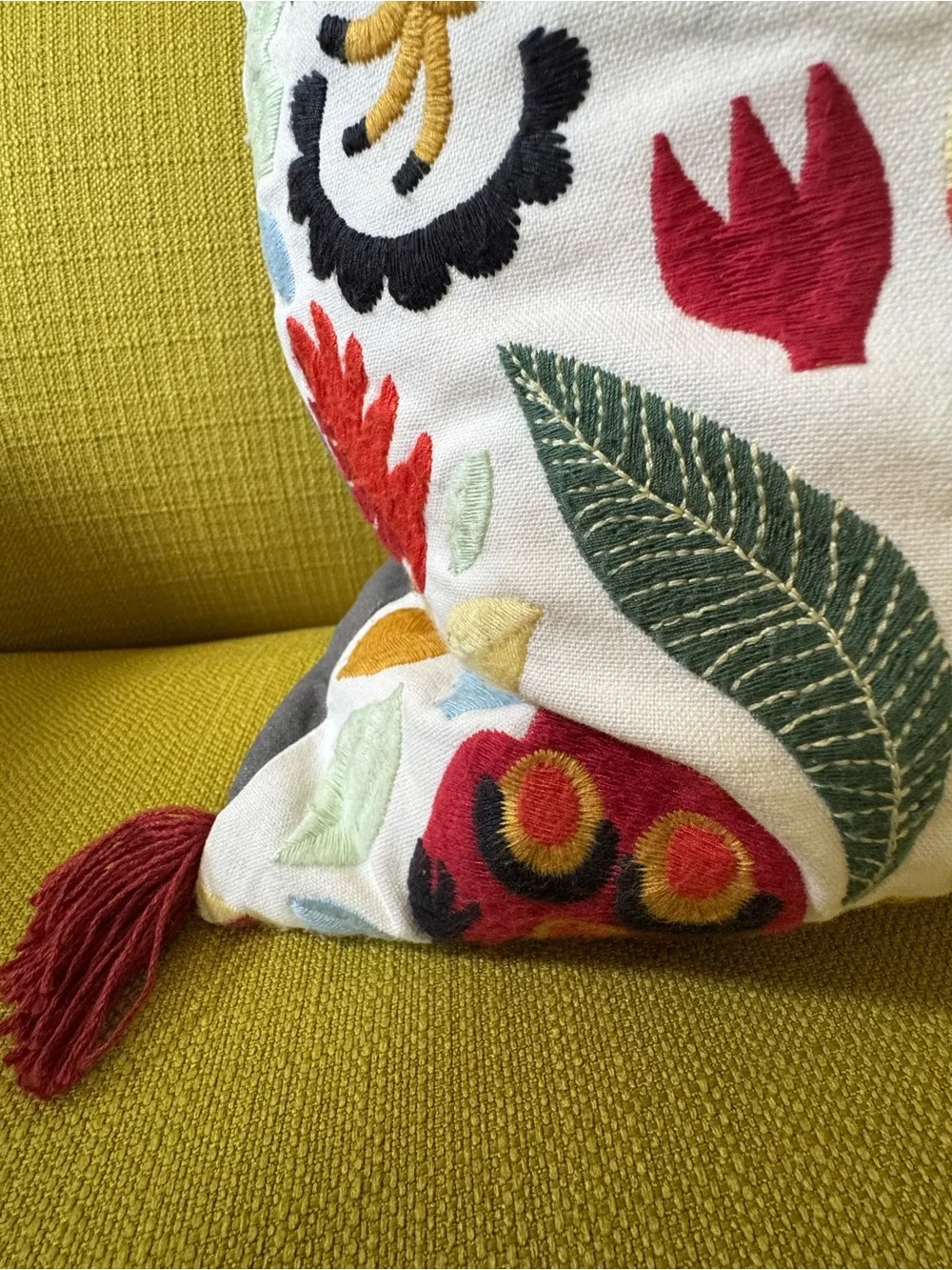 IKEA Embroidered Folk Art Lumbar Pillow Cover with Tassels